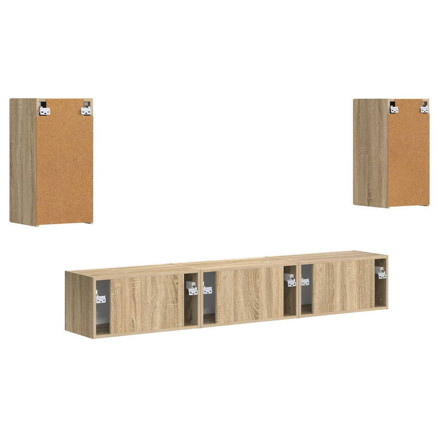 Tv-Meubelset Wandgemonteerd 3 Pcs Sonoma Eiken Bewerkt Hout Goud