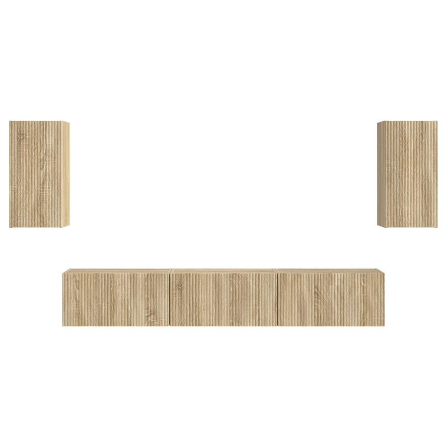 Tv-Meubelset Wandgemonteerd 3 Pcs Sonoma Eiken Bewerkt Hout Goud