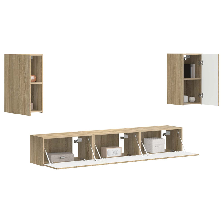 Tv-Meubelset Wandgemonteerd 3 Pcs Sonoma Eiken Bewerkt Hout Goud
