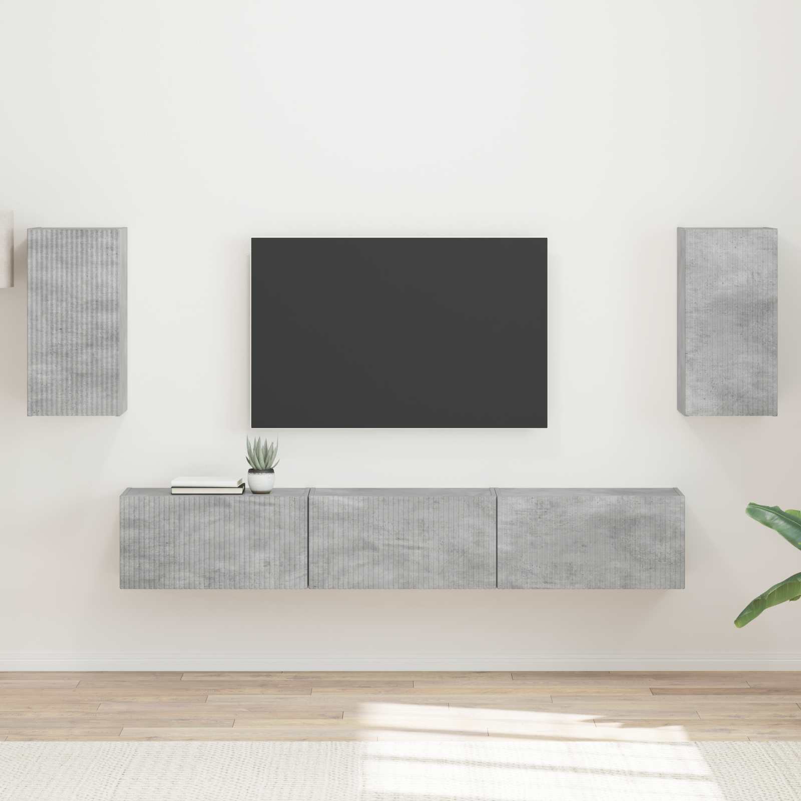 Tv-Meubelset Wandgemonteerd 3 Pcs Beton Grijs Bewerkt Hout Goud