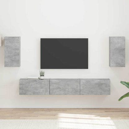 Tv-Meubelset Wandgemonteerd 3 Pcs Beton Grijs Bewerkt Hout Goud