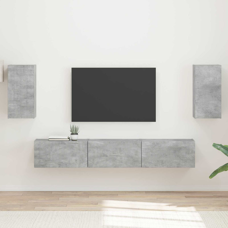 Tv-Meubelset Wandgemonteerd 3 Pcs Beton Grijs Bewerkt Hout Goud