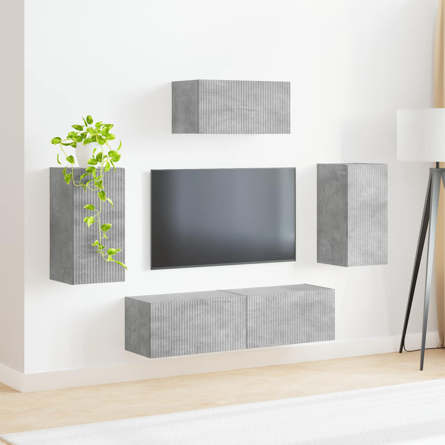 Tv-Meubelset Wandgemonteerd 3 Pcs Beton Grijs Bewerkt Hout Goud