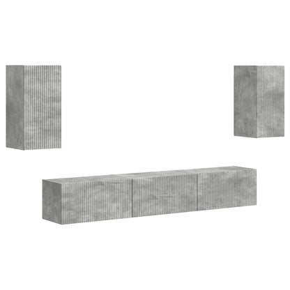 Tv-Meubelset Wandgemonteerd 3 Pcs Beton Grijs Bewerkt Hout Goud
