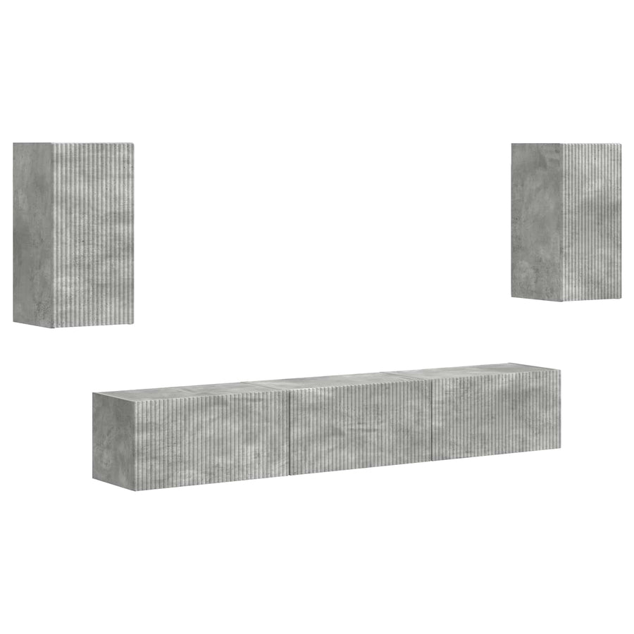Tv-Meubelset Wandgemonteerd 3 Pcs Beton Grijs Bewerkt Hout Goud