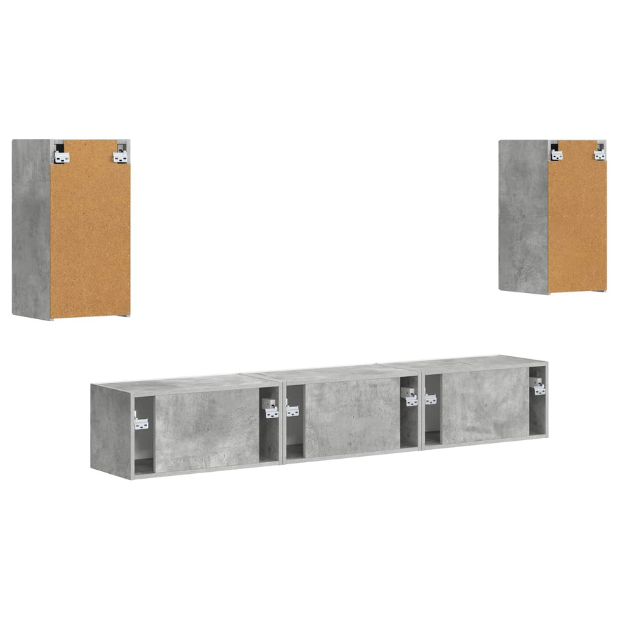 Tv-Meubelset Wandgemonteerd 3 Pcs Beton Grijs Bewerkt Hout Goud