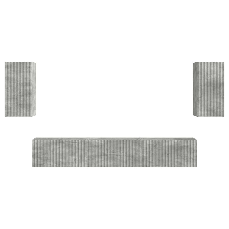 Tv-Meubelset Wandgemonteerd 3 Pcs Beton Grijs Bewerkt Hout Goud