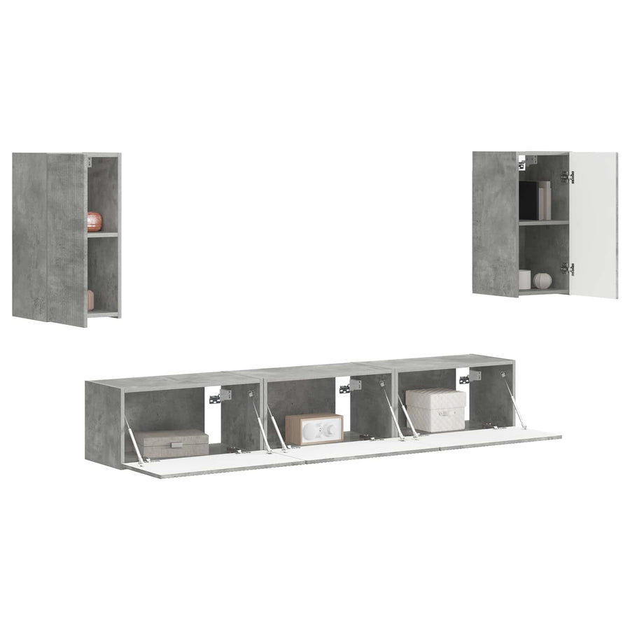 Tv-Meubelset Wandgemonteerd 3 Pcs Beton Grijs Bewerkt Hout Goud