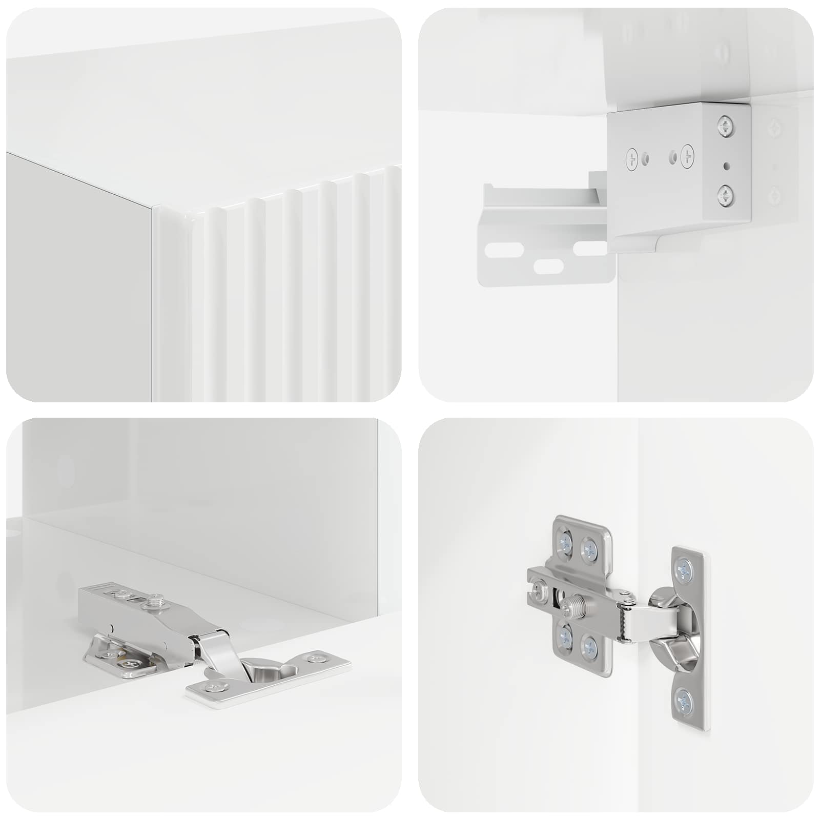 Tv-Meubelset Wandgemonteerd 3 Pcs Hoogglans Wit Bewerkt Hout Goud