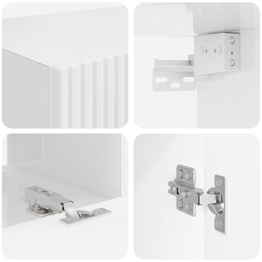 Tv-Meubelset Wandgemonteerd 3 Pcs Hoogglans Wit Bewerkt Hout Goud