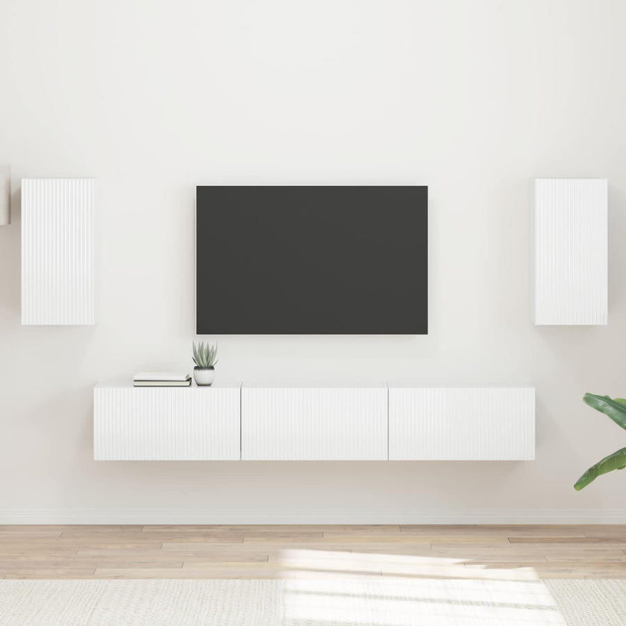 Tv-Meubelset Wandgemonteerd 3 Pcs Hoogglans Wit Bewerkt Hout Goud