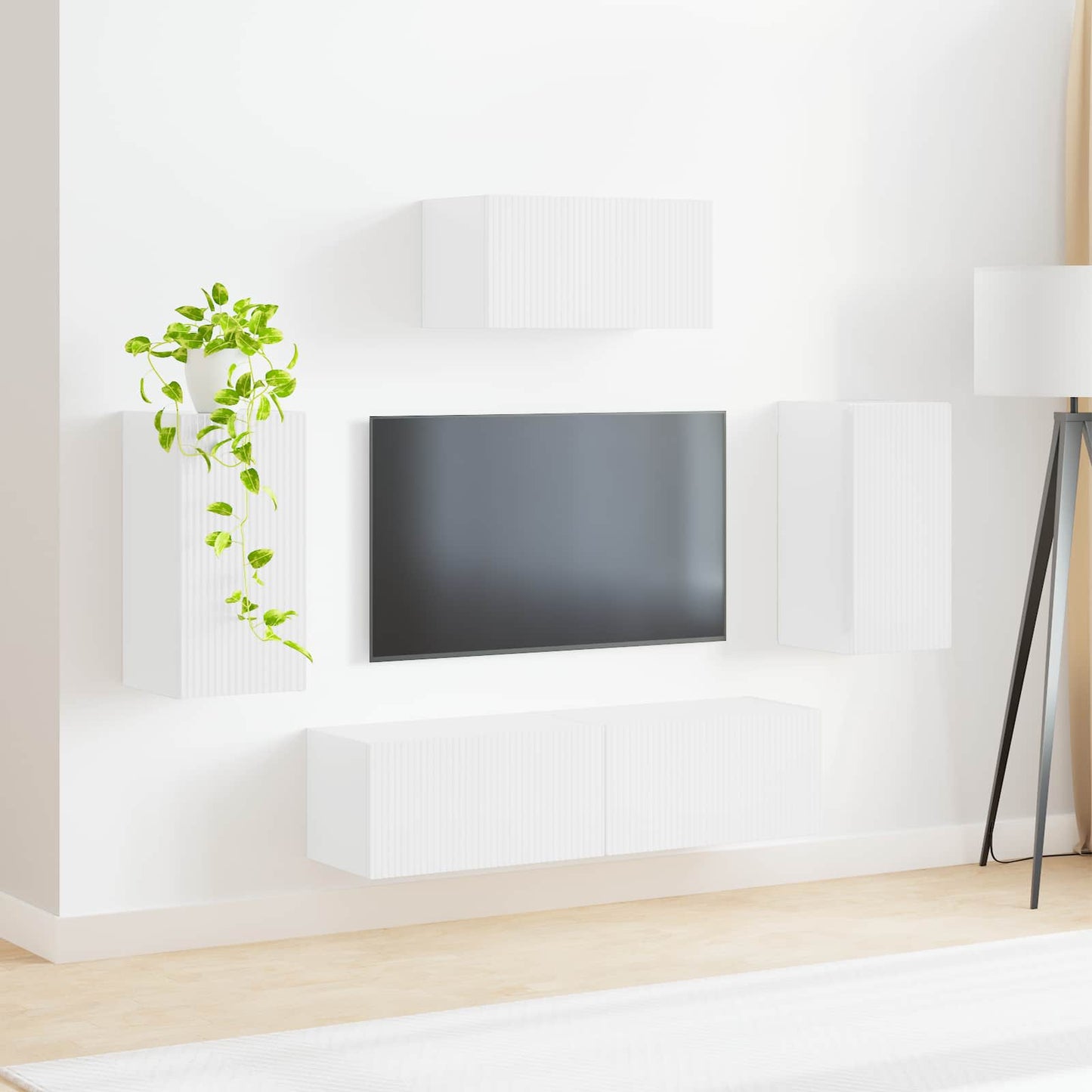 Tv-Meubelset Wandgemonteerd 3 Pcs Hoogglans Wit Bewerkt Hout Goud