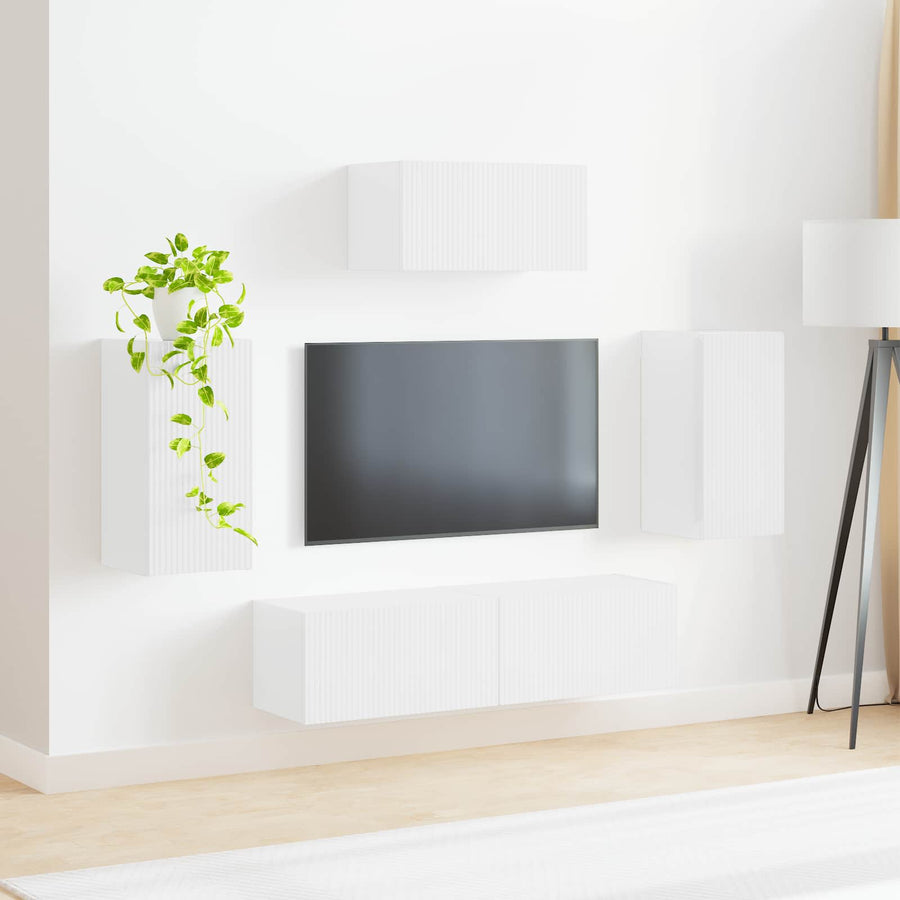 Tv-Meubelset Wandgemonteerd 3 Pcs Hoogglans Wit Bewerkt Hout Goud