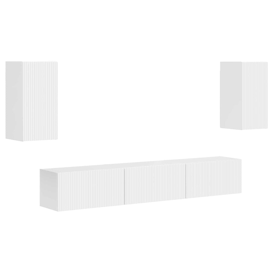 Tv-Meubelset Wandgemonteerd 3 Pcs Hoogglans Wit Bewerkt Hout Goud