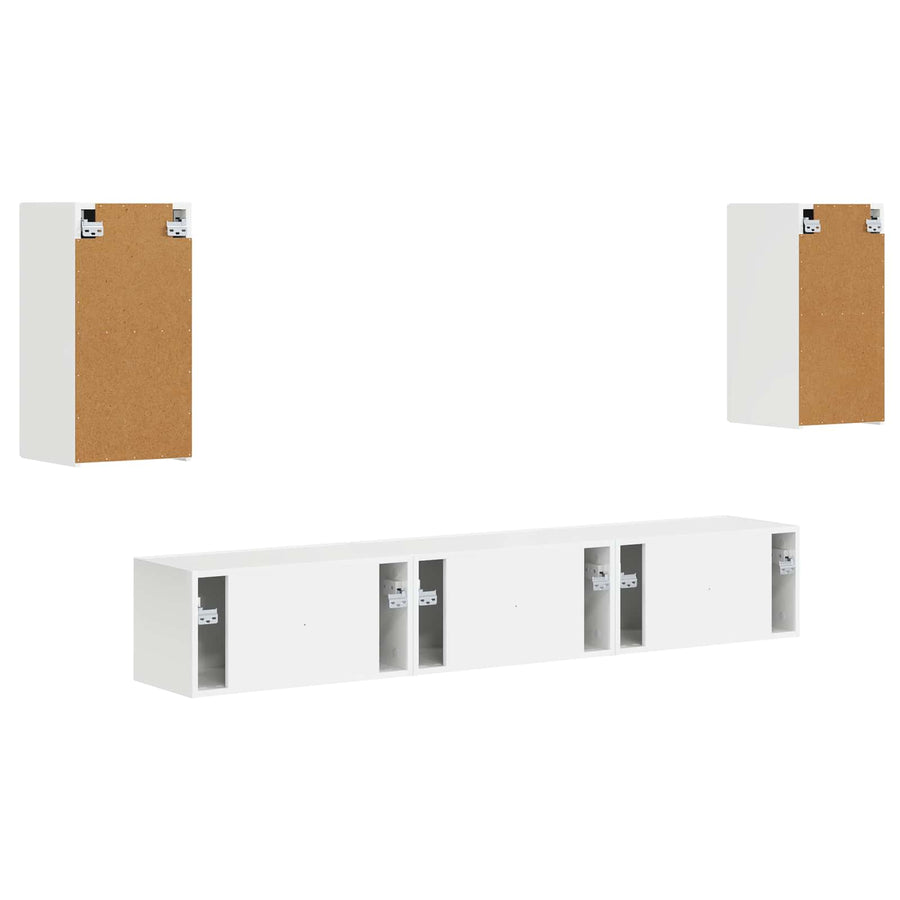 Tv-Meubelset Wandgemonteerd 3 Pcs Hoogglans Wit Bewerkt Hout Goud