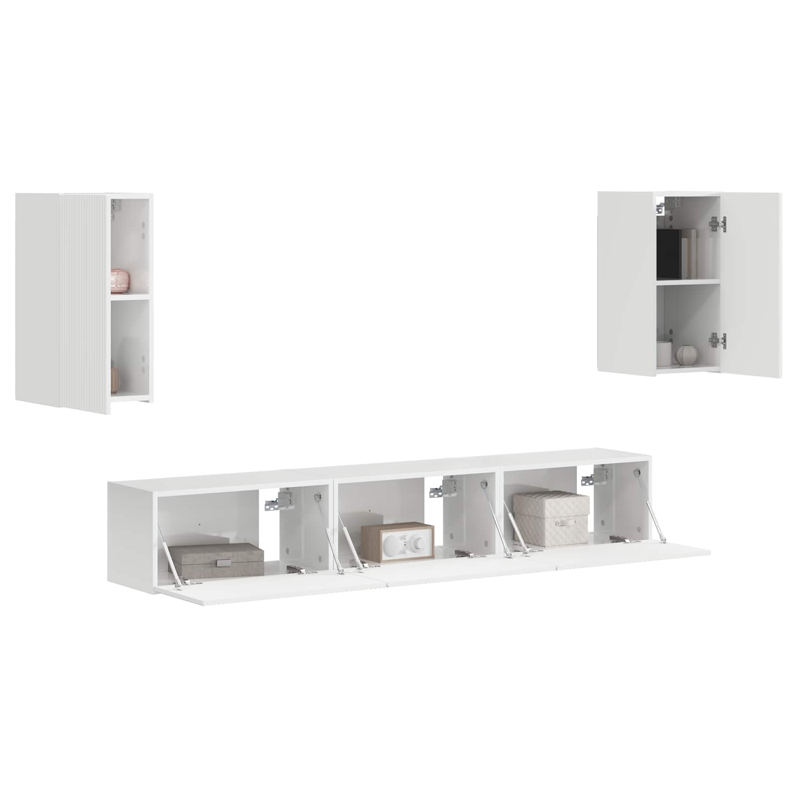 Tv-Meubelset Wandgemonteerd 3 Pcs Hoogglans Wit Bewerkt Hout Goud