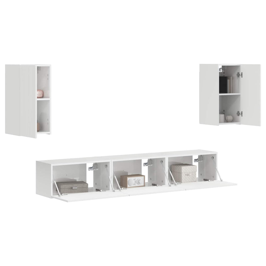 Tv-Meubelset Wandgemonteerd 3 Pcs Hoogglans Wit Bewerkt Hout Goud