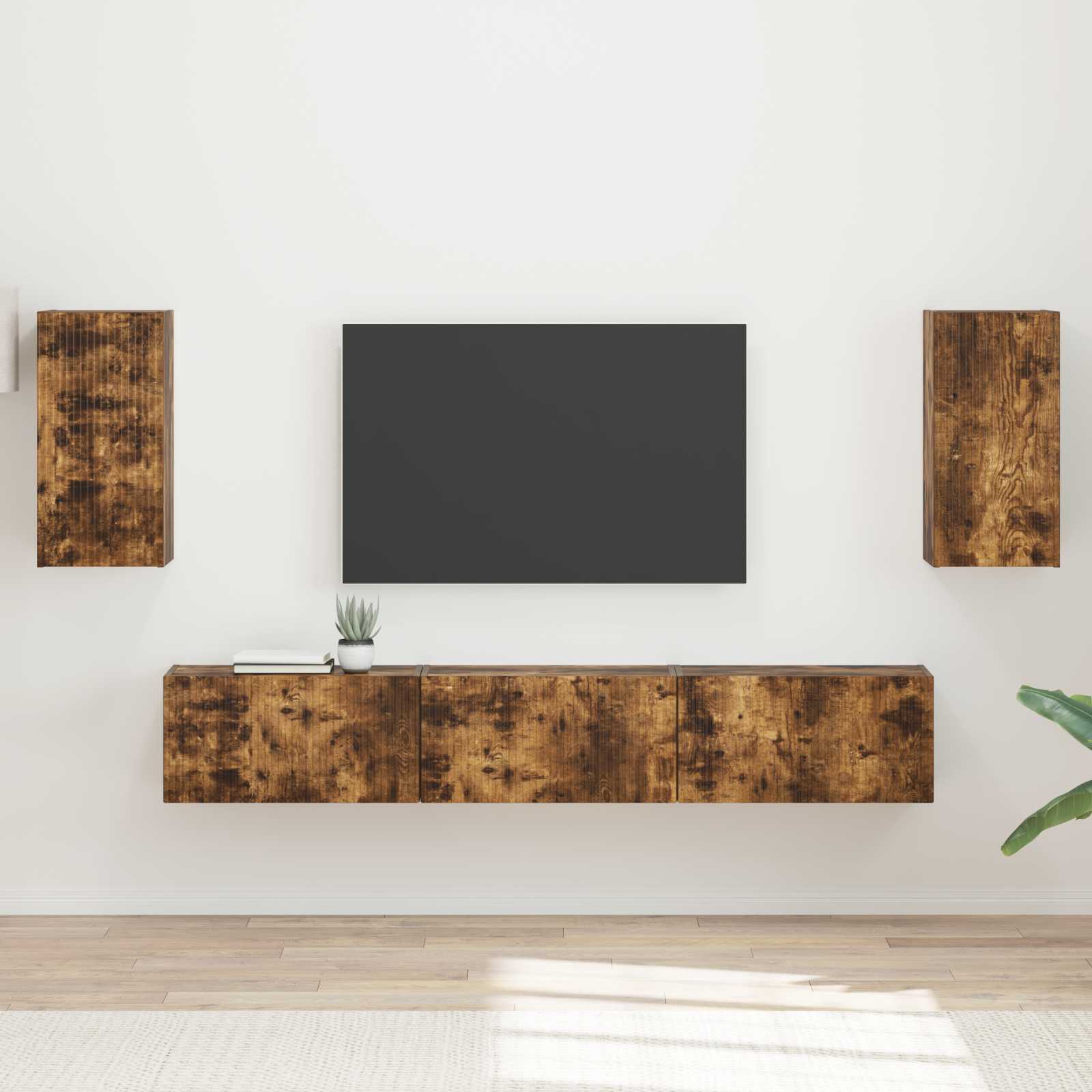 Tv-Meubelset Wandgemonteerd 3 Pcs Gerookt Eiken Bewerkt Hout Goud