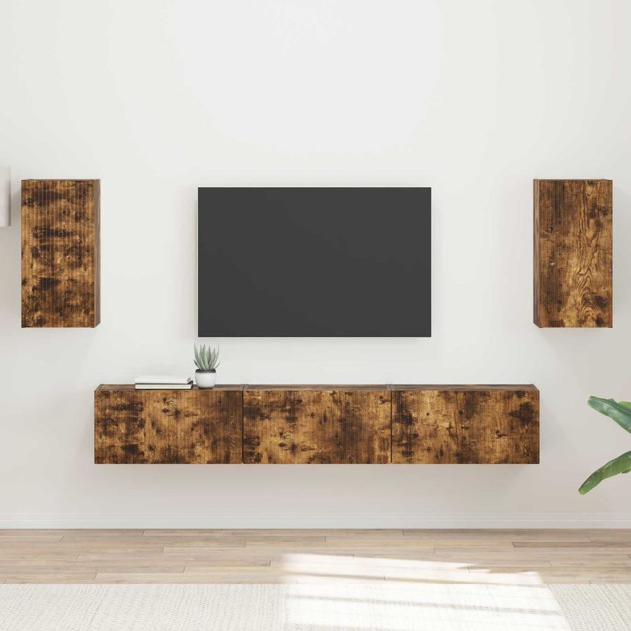 Tv-Meubelset Wandgemonteerd 3 Pcs Gerookt Eiken Bewerkt Hout Goud