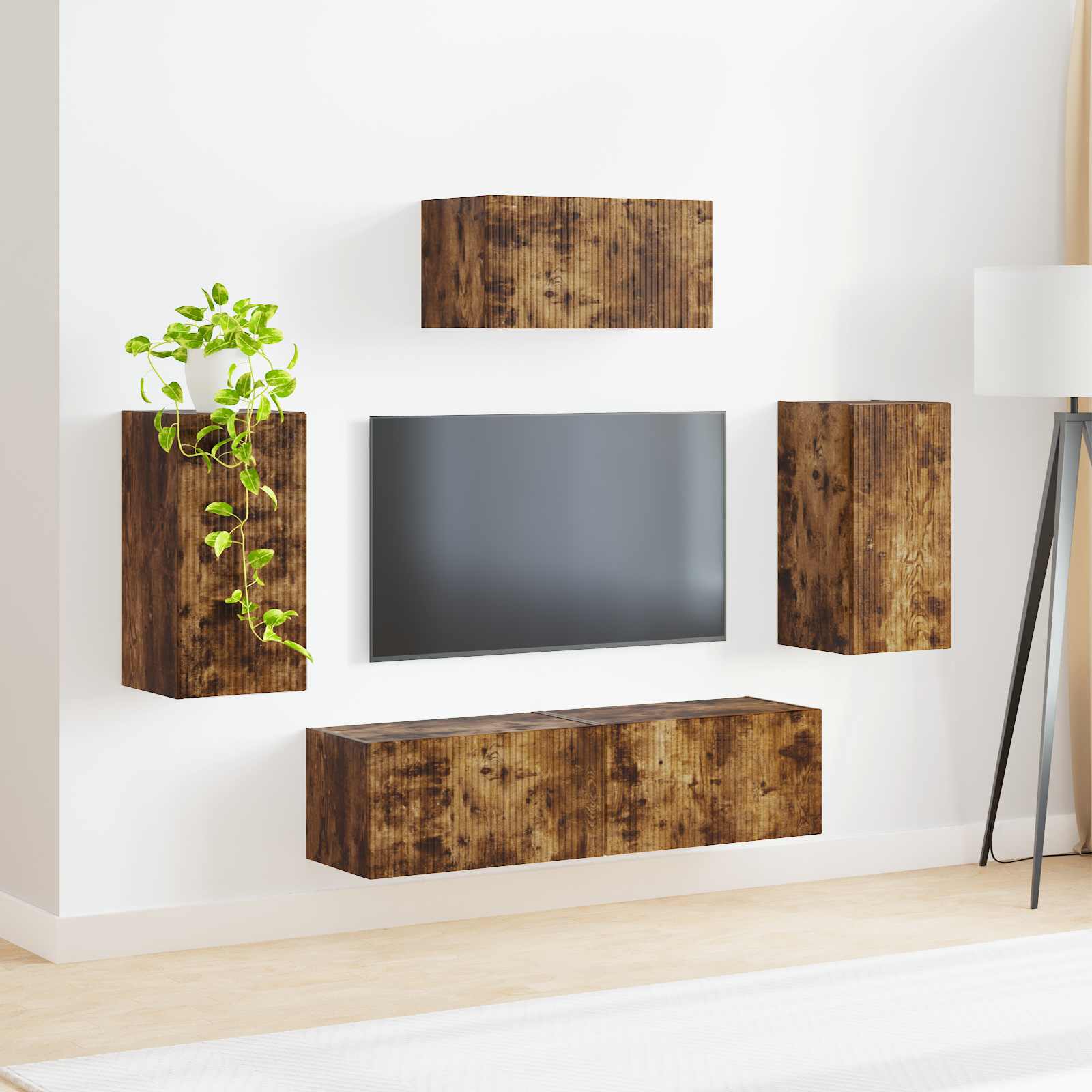 Tv-Meubelset Wandgemonteerd 3 Pcs Gerookt Eiken Bewerkt Hout Goud