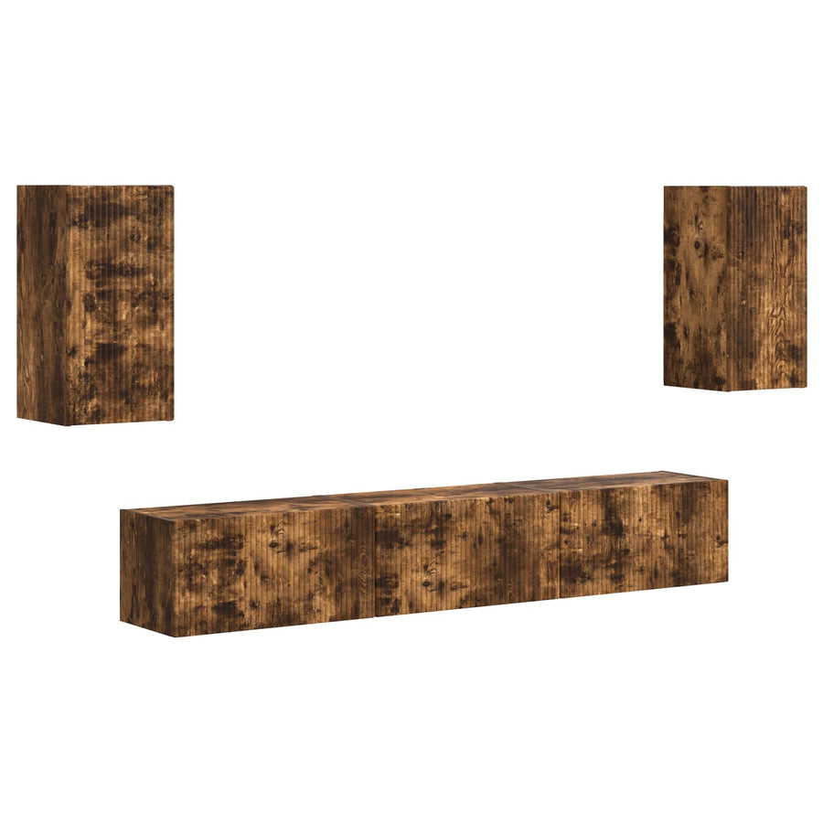 Tv-Meubelset Wandgemonteerd 3 Pcs Gerookt Eiken Bewerkt Hout Goud