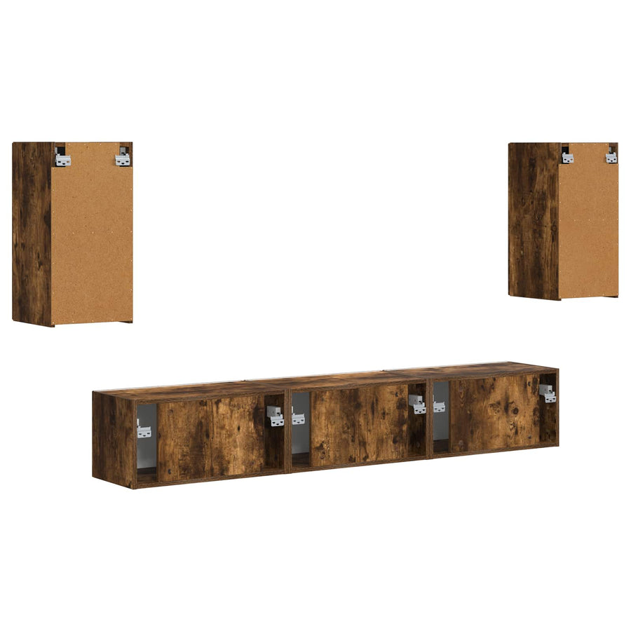 Tv-Meubelset Wandgemonteerd 3 Pcs Gerookt Eiken Bewerkt Hout Goud
