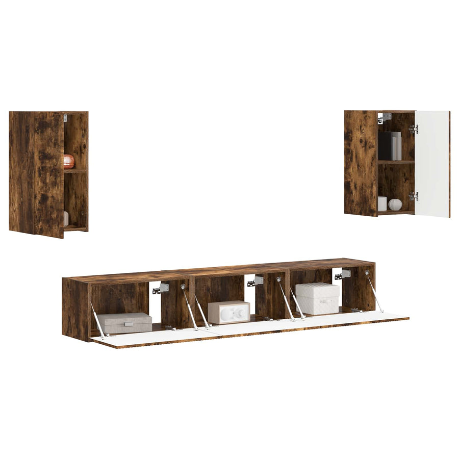 Tv-Meubelset Wandgemonteerd 3 Pcs Gerookt Eiken Bewerkt Hout Goud