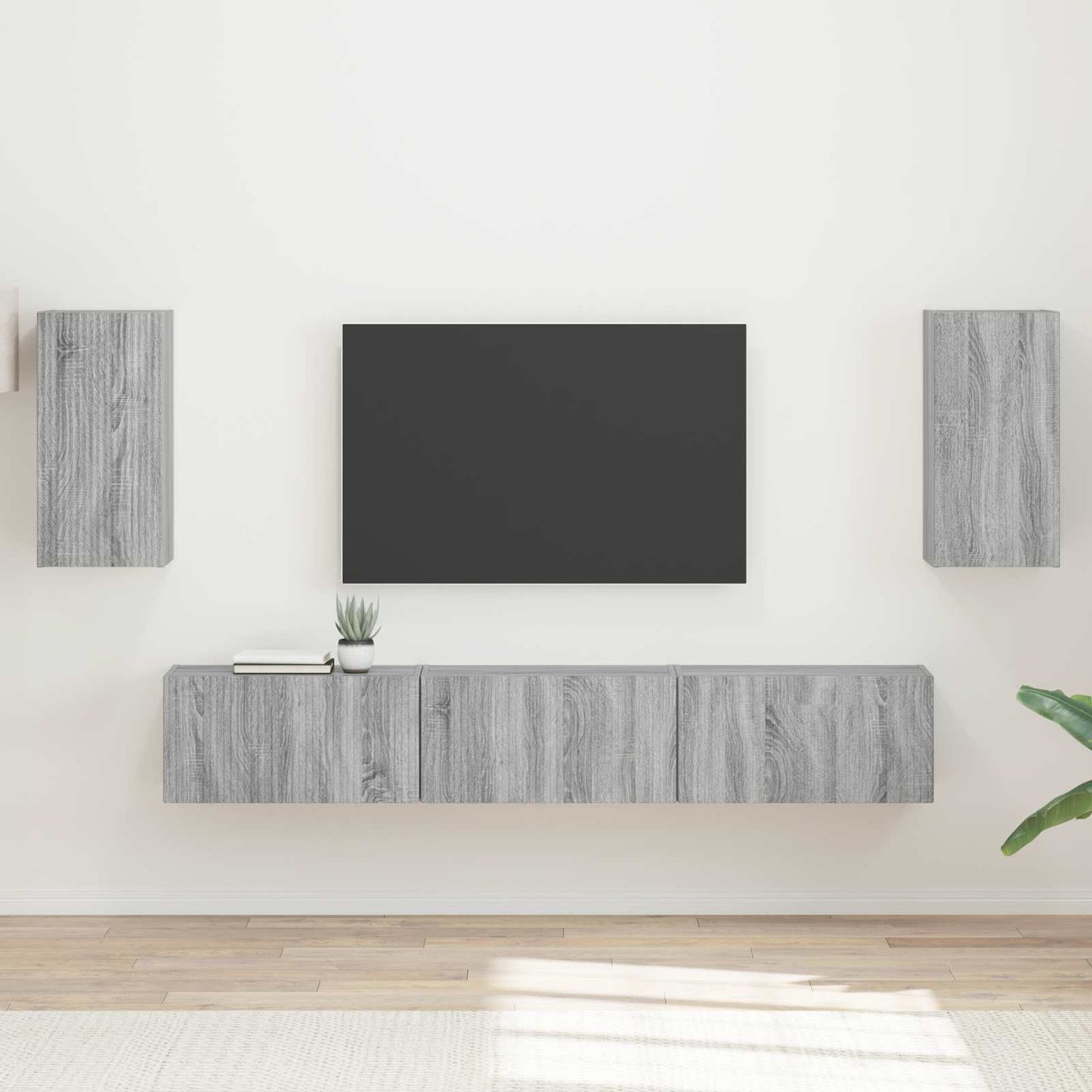 Tv-Meubelset Wandgemonteerd 3 Pcs Grijs Sonoma Bewerkt Hout Goud