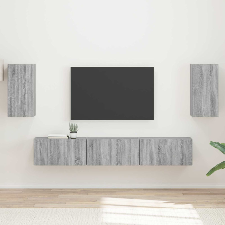 Tv-Meubelset Wandgemonteerd 3 Pcs Grijs Sonoma Bewerkt Hout Goud