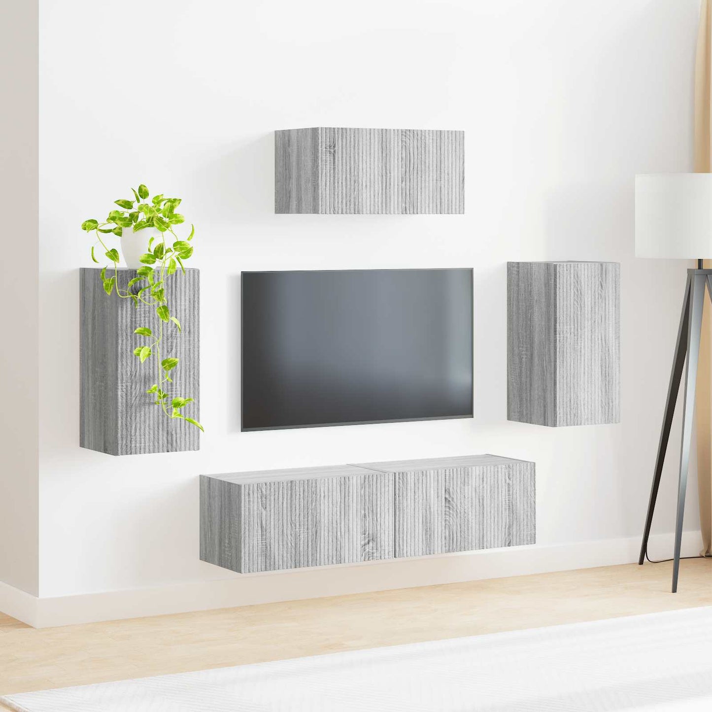 Tv-Meubelset Wandgemonteerd 3 Pcs Grijs Sonoma Bewerkt Hout Goud