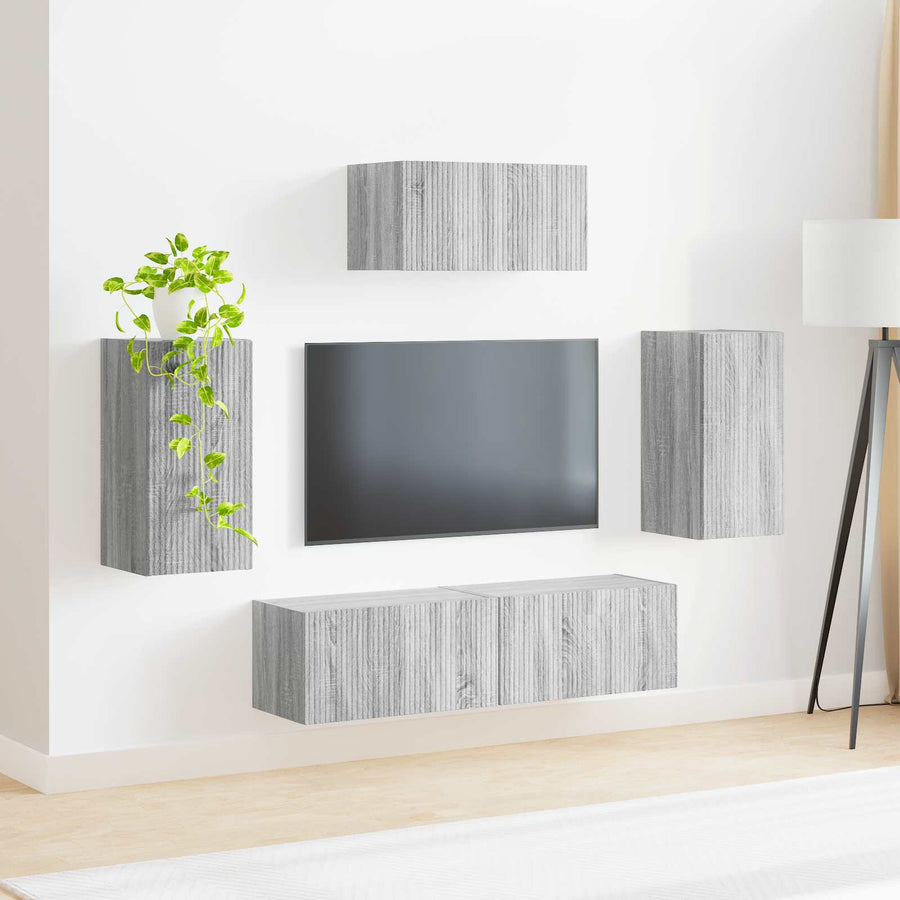 Tv-Meubelset Wandgemonteerd 3 Pcs Grijs Sonoma Bewerkt Hout Goud