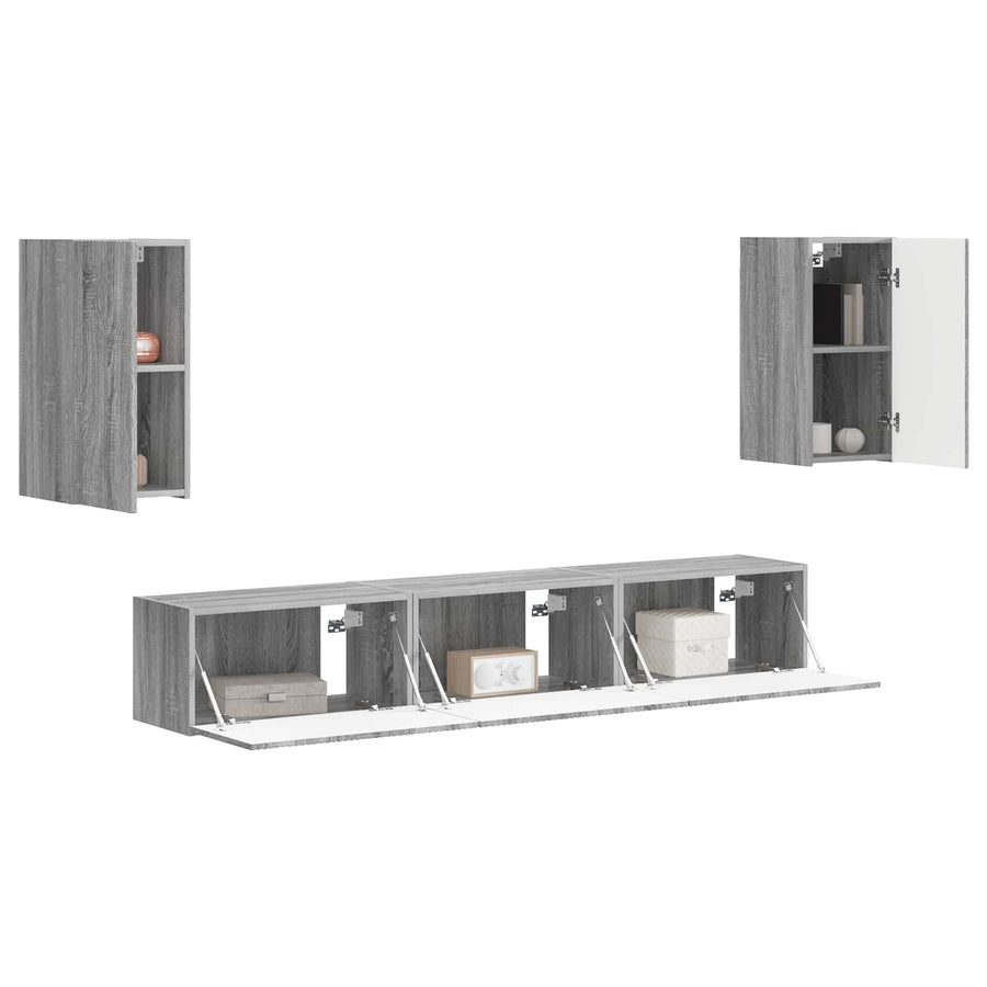 Tv-Meubelset Wandgemonteerd 3 Pcs Grijs Sonoma Bewerkt Hout Goud