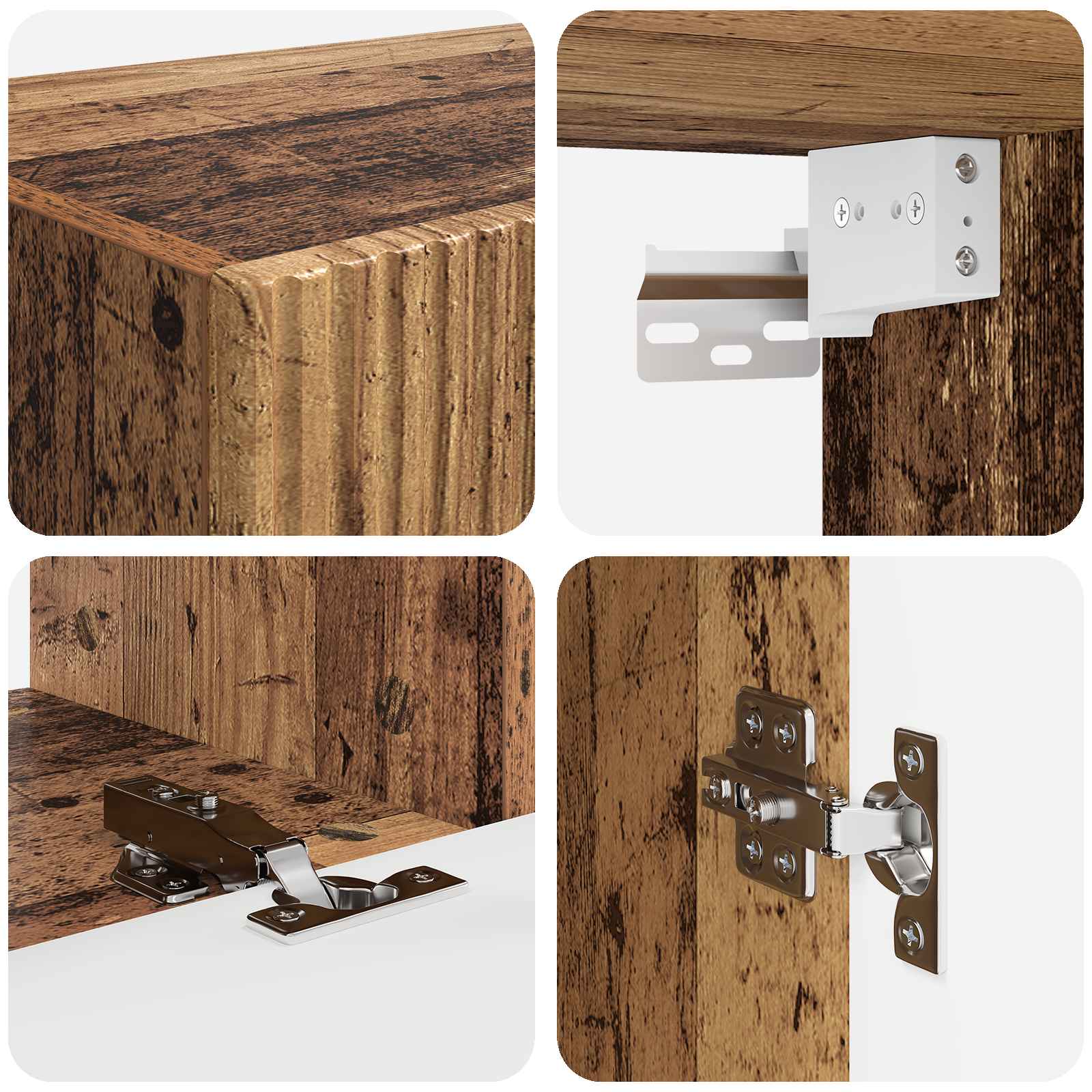 Tv-Meubelset Wandgemonteerd 3 Pcs Oudhout Bewerkt Hout Goud