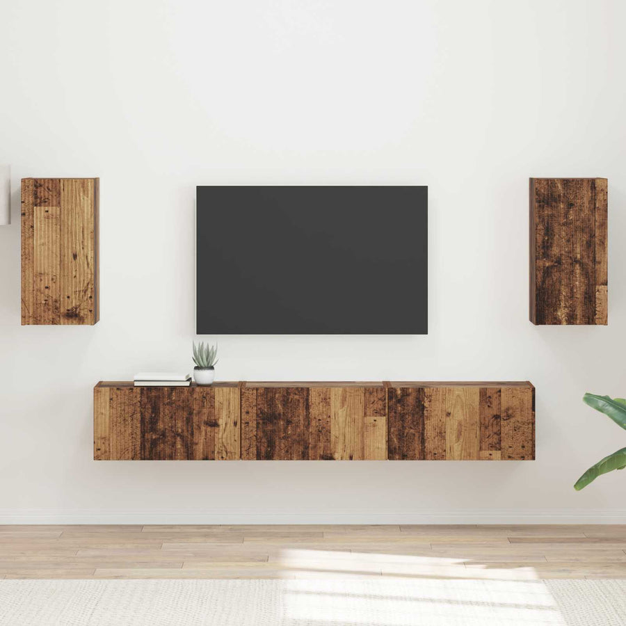 Tv-Meubelset Wandgemonteerd 3 Pcs Oudhout Bewerkt Hout Goud