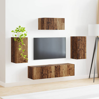 Tv-Meubelset Wandgemonteerd 3 Pcs Oudhout Bewerkt Hout Goud
