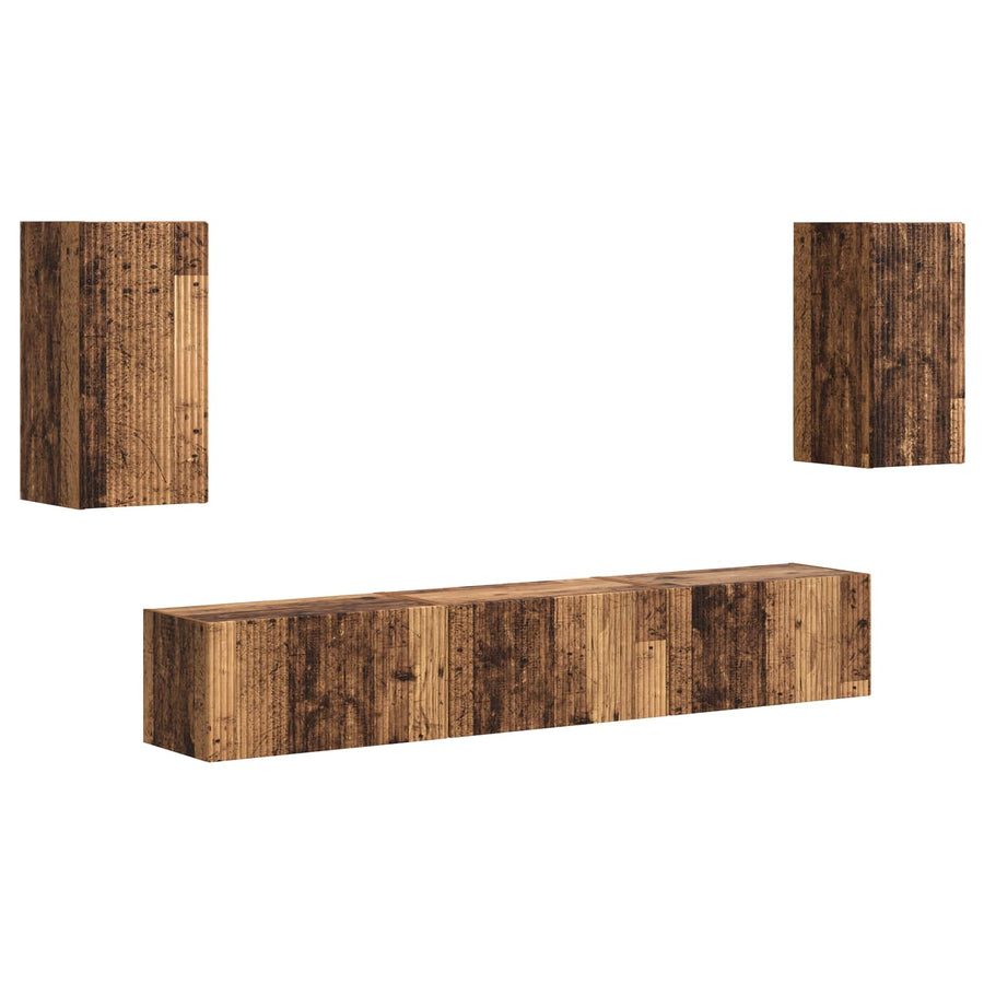 Tv-Meubelset Wandgemonteerd 3 Pcs Oudhout Bewerkt Hout Goud