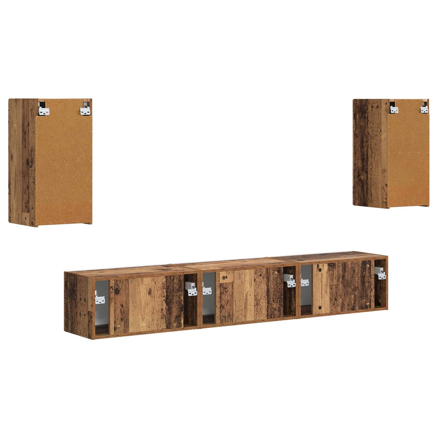 Tv-Meubelset Wandgemonteerd 3 Pcs Oudhout Bewerkt Hout Goud