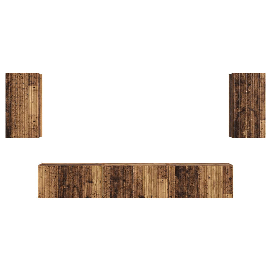 Tv-Meubelset Wandgemonteerd 3 Pcs Oudhout Bewerkt Hout Goud