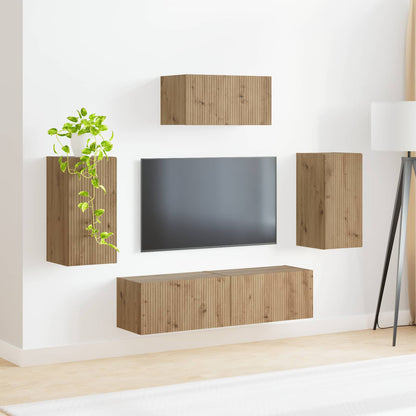 Tv-Meubelset Wandgemonteerd 3 Pcs Artisan Eiken Bewerkt Hout Goud