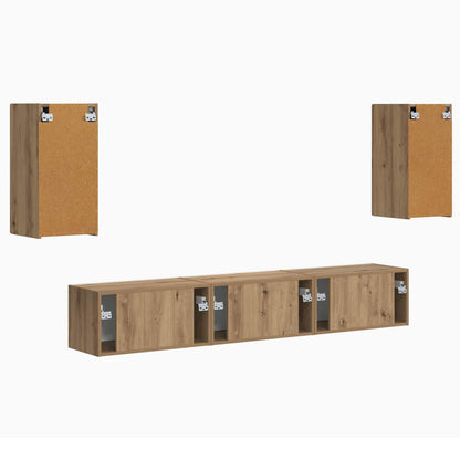 Tv-Meubelset Wandgemonteerd 3 Pcs Artisan Eiken Bewerkt Hout Goud
