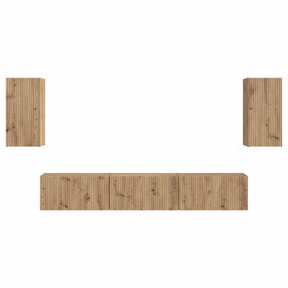 Tv-Meubelset Wandgemonteerd 3 Pcs Artisan Eiken Bewerkt Hout Goud