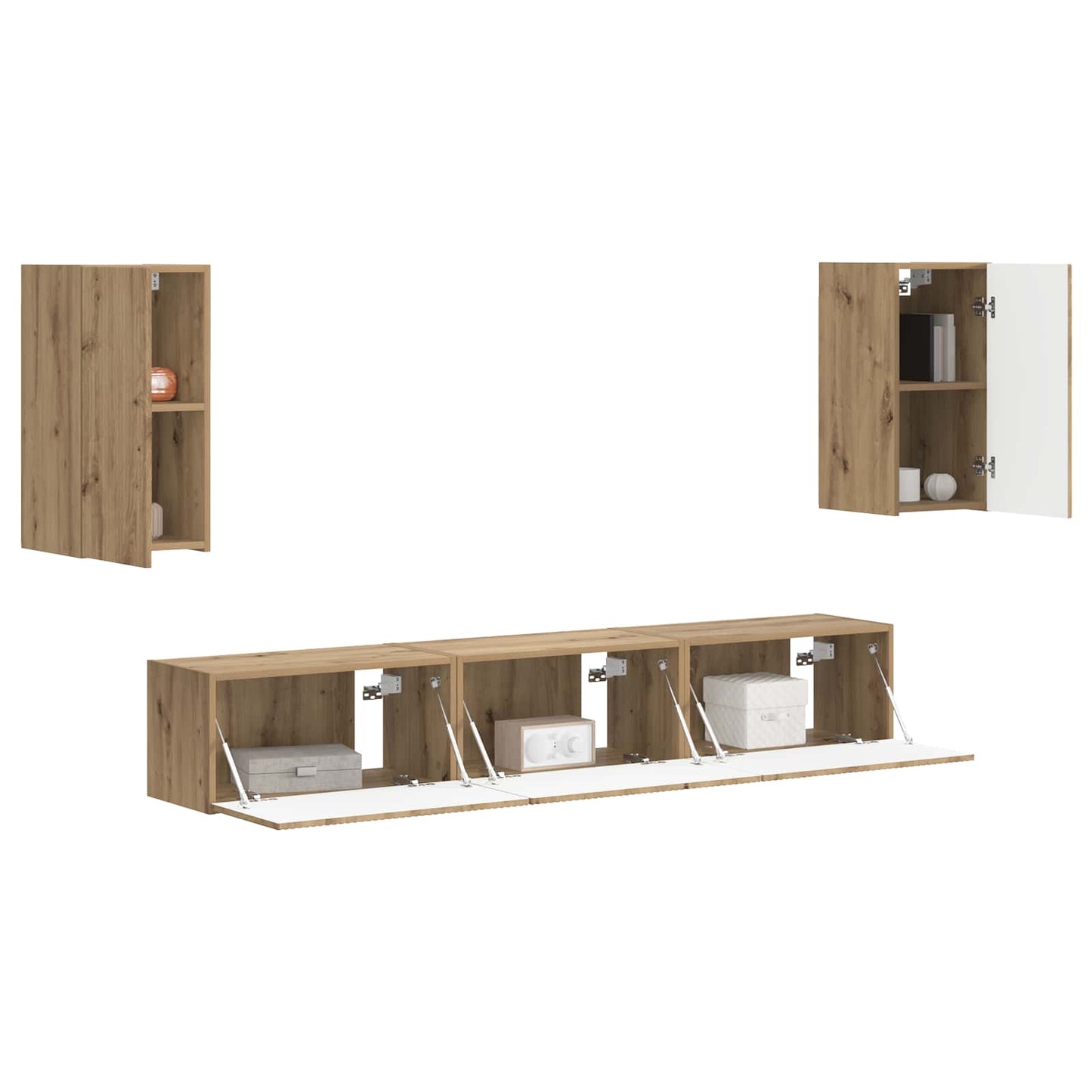 Tv-Meubelset Wandgemonteerd 3 Pcs Artisan Eiken Bewerkt Hout Goud