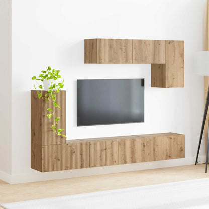 Tv-Meubelset Wandgemonteerd 4 Pcs Wit Bewerkt Hout Goud