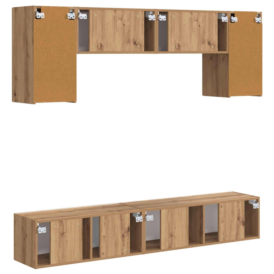 Tv-Meubelset Wandgemonteerd 4 Pcs Grijs Sonoma Bewerkt Hout Wit