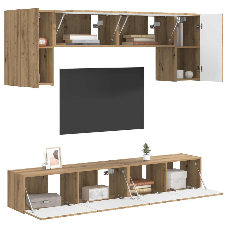 Tv-Meubelset Wandgemonteerd 4 Pcs Grijs Sonoma Bewerkt Hout Wit