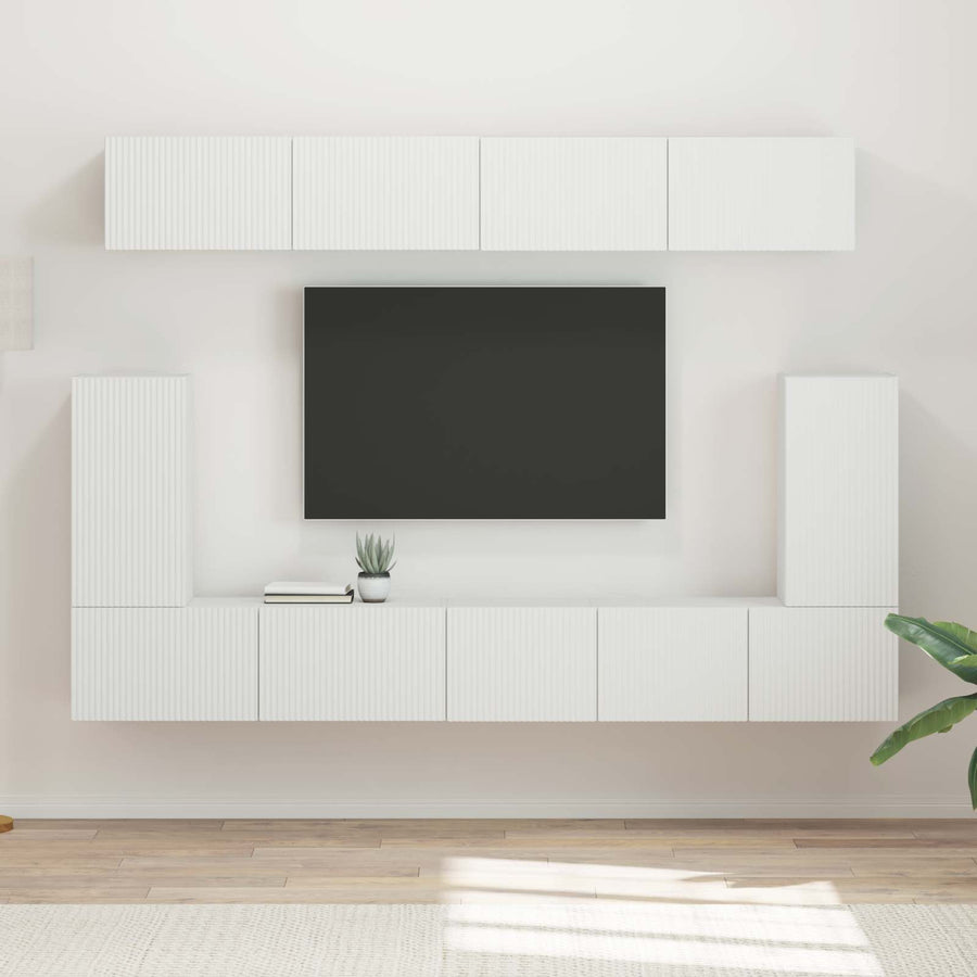 Tv-Meubelset Wandgemonteerd 5 Pcs Wit Bewerkt Hout Wit