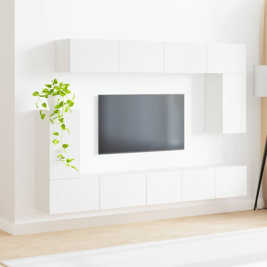 Tv-Meubelset Wandgemonteerd 5 Pcs Wit Bewerkt Hout Wit