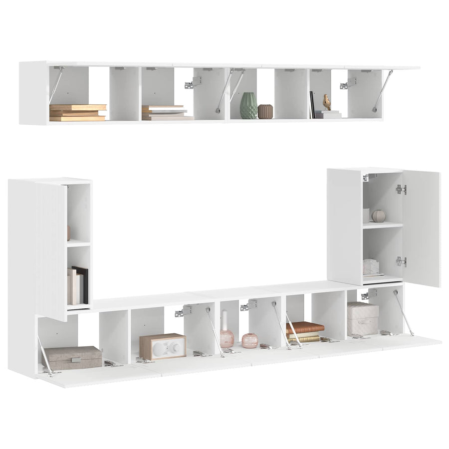 Tv-Meubelset Wandgemonteerd 5 Pcs Wit Bewerkt Hout Wit