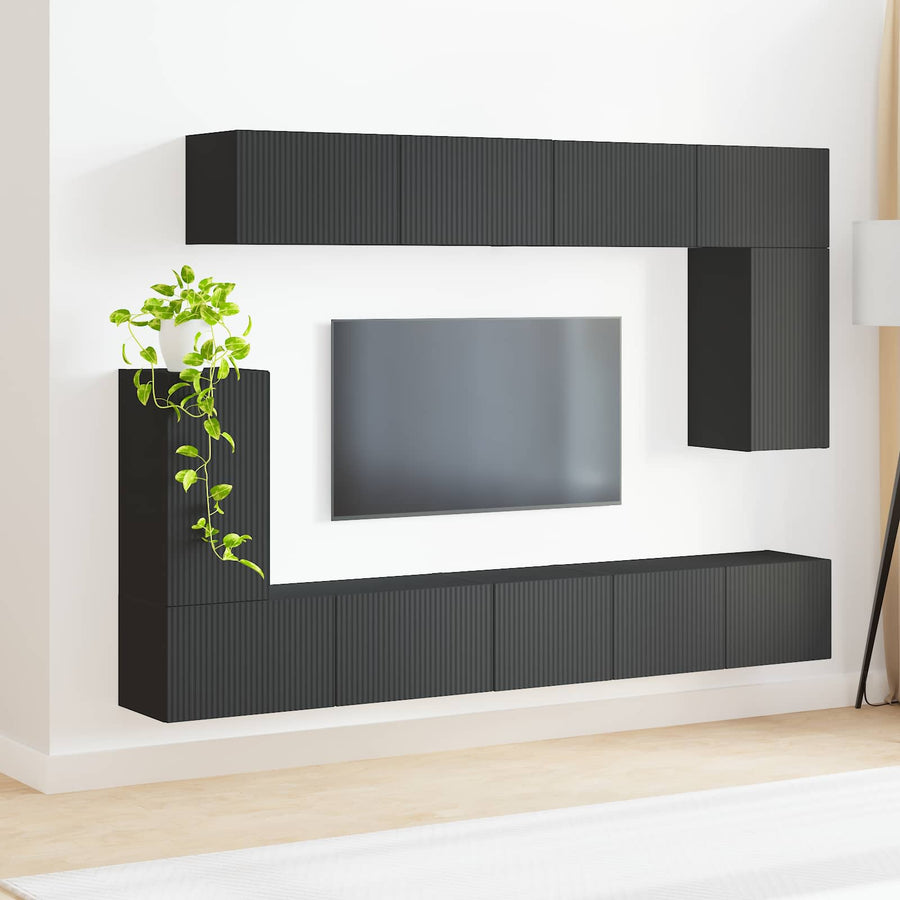 Tv-meubelset 5 st Zwart Bewerkt hout
