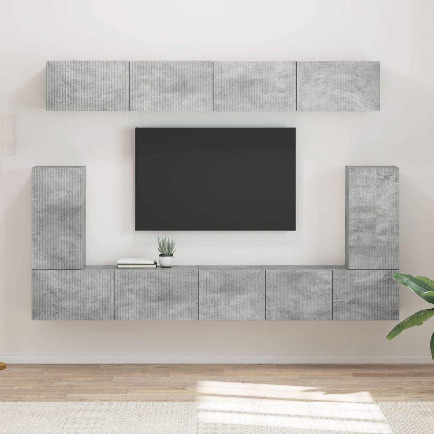 Tv-Meubelset Wandgemonteerd 5 Pcs Beton Grijs Bewerkt Hout Goud